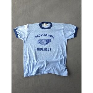 Vintage 1980s Jordan Sawmill Stedman Blue Ringer T-shirt USA Made L